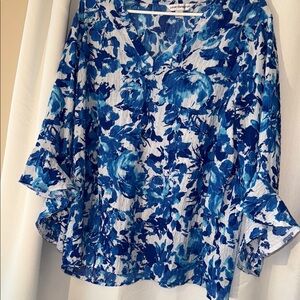 Counterparts Blue Relaxed Blouse with Ruffled 3/4 Sleeves XL